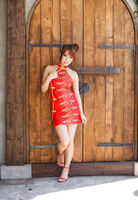 Beautiful gravure x Aya in fresh fruit mini cheongsam dress with glamorous nude